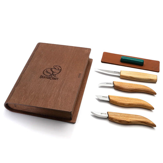 Beaver Craft S07 book Basic Set of 4 Knives in gift book-box Wood Carving Set Basic Knives Set of 4