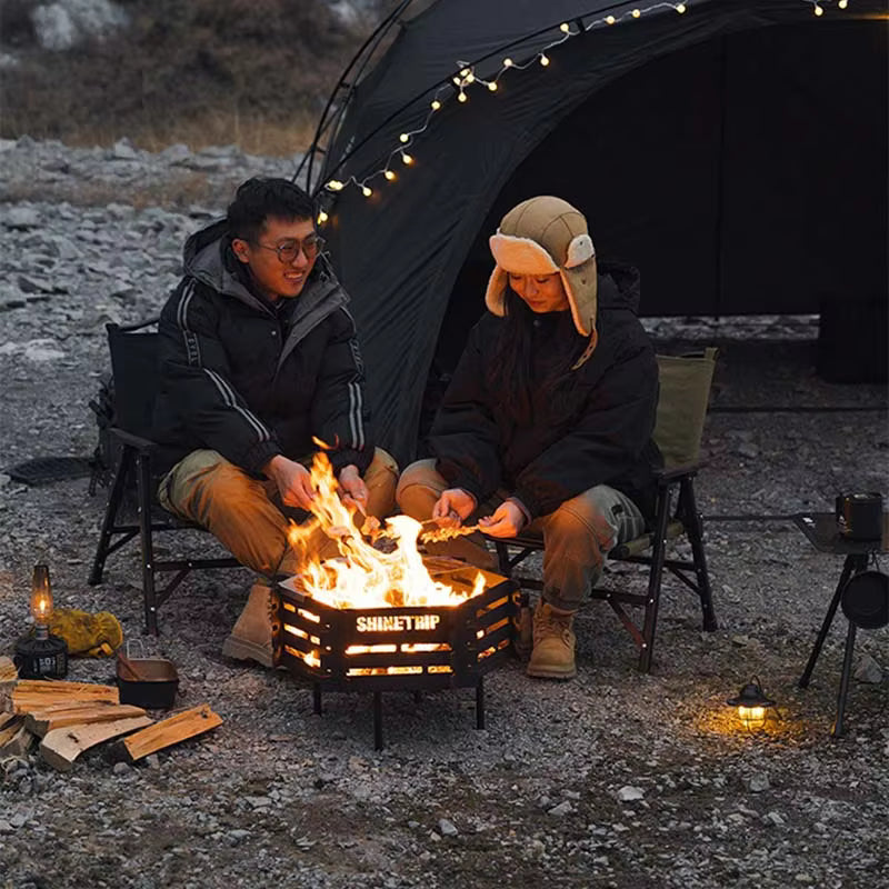 山趣（ShineTrip） 焚き火テーブル4点セット（本体＋ステンレスグリル＋火ばさみ55cm＋耐熱クロスM） ブラック