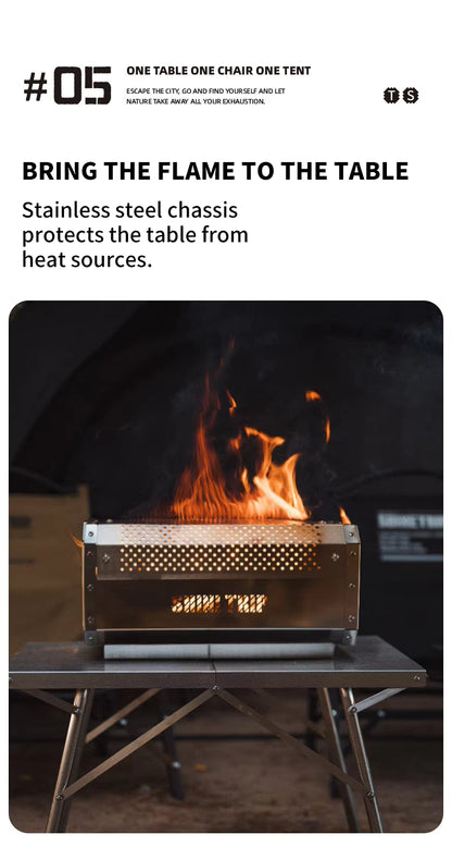 山趣（ShineTrip） 05シリーズ ステンレス 折りたたみキャンプテーブル＆卓上ストーブ 2点セット