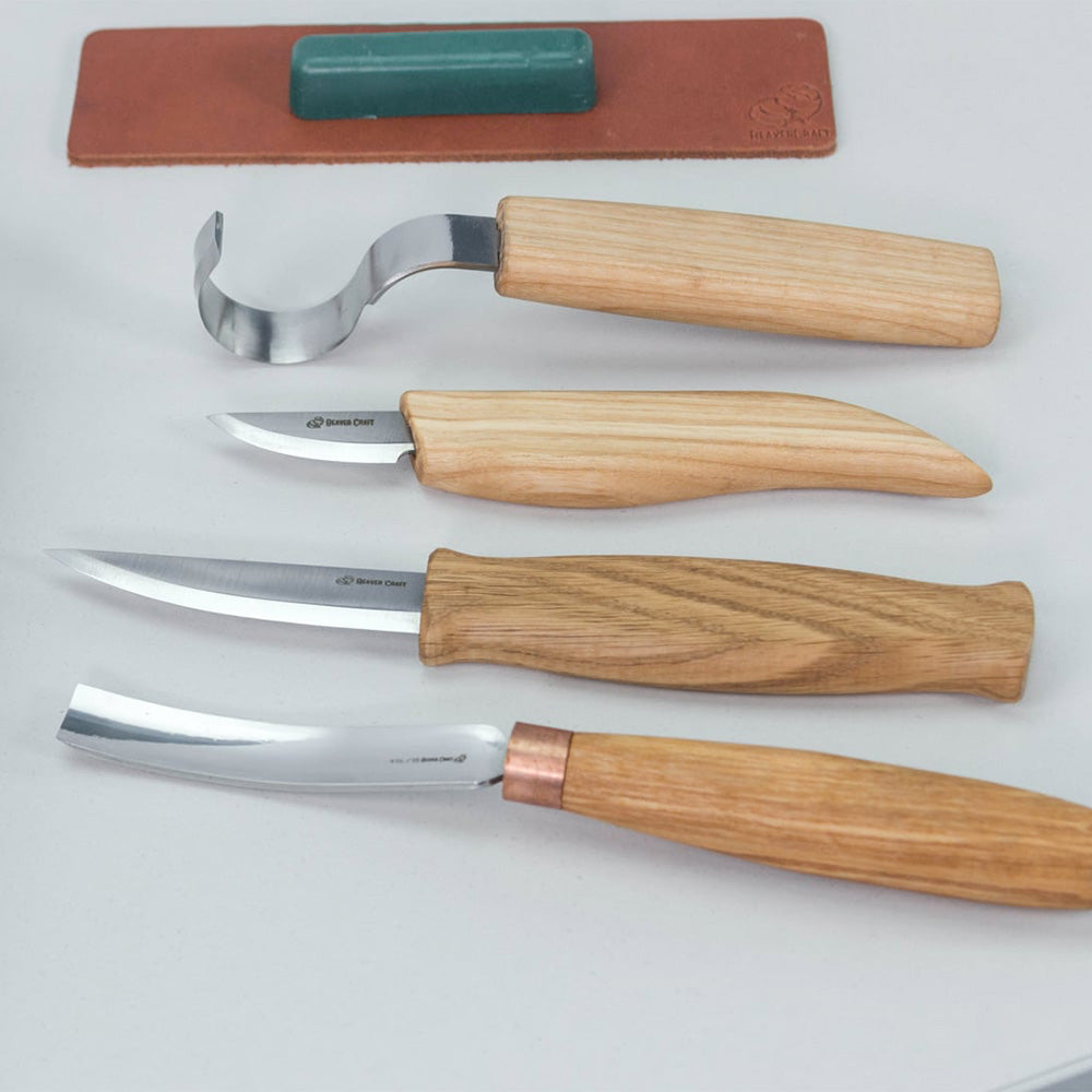 Beaver Craft S43 Book Spoon and Kuksa Carving Set, Set of 4