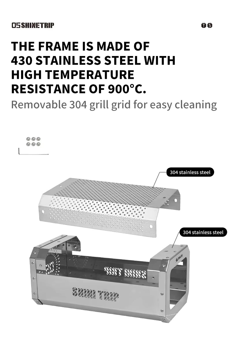 山趣（ShineTrip） 05シリーズ ステンレス 折りたたみキャンプテーブル＆卓上ストーブ 2点セット