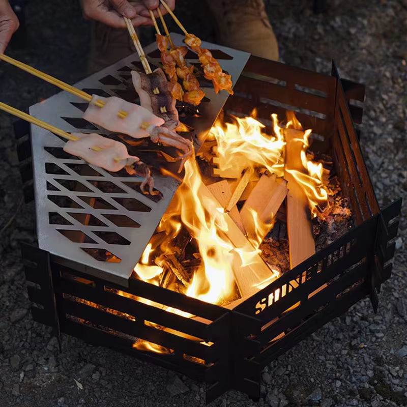 山趣（ShineTrip） 焚き火テーブル4点セット（本体＋ステンレスグリル＋火ばさみ55cm＋耐熱クロスM） ブラック