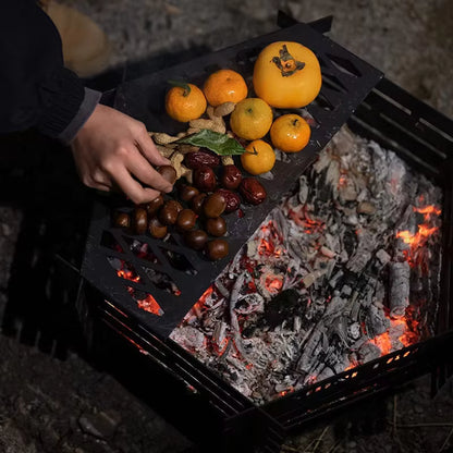 山趣（ShineTrip） 焚き火テーブル4点セット（本体＋ステンレスグリル＋火ばさみ55cm＋耐熱クロスM） ブラック