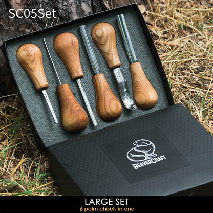 Beaver Craft SC05 Woodcarving Set With Palm Chisels