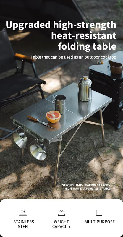 SHINETRIP ステンレス 耐熱 折りたたみキャンプテーブル（収納バッグ付）A451-T00