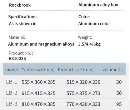 Rockbrook 30L 50L 95L Silver Aluminum Storage Box Rockbrook SILVER Aluminium Storage Box CLASSIC BX1003GY