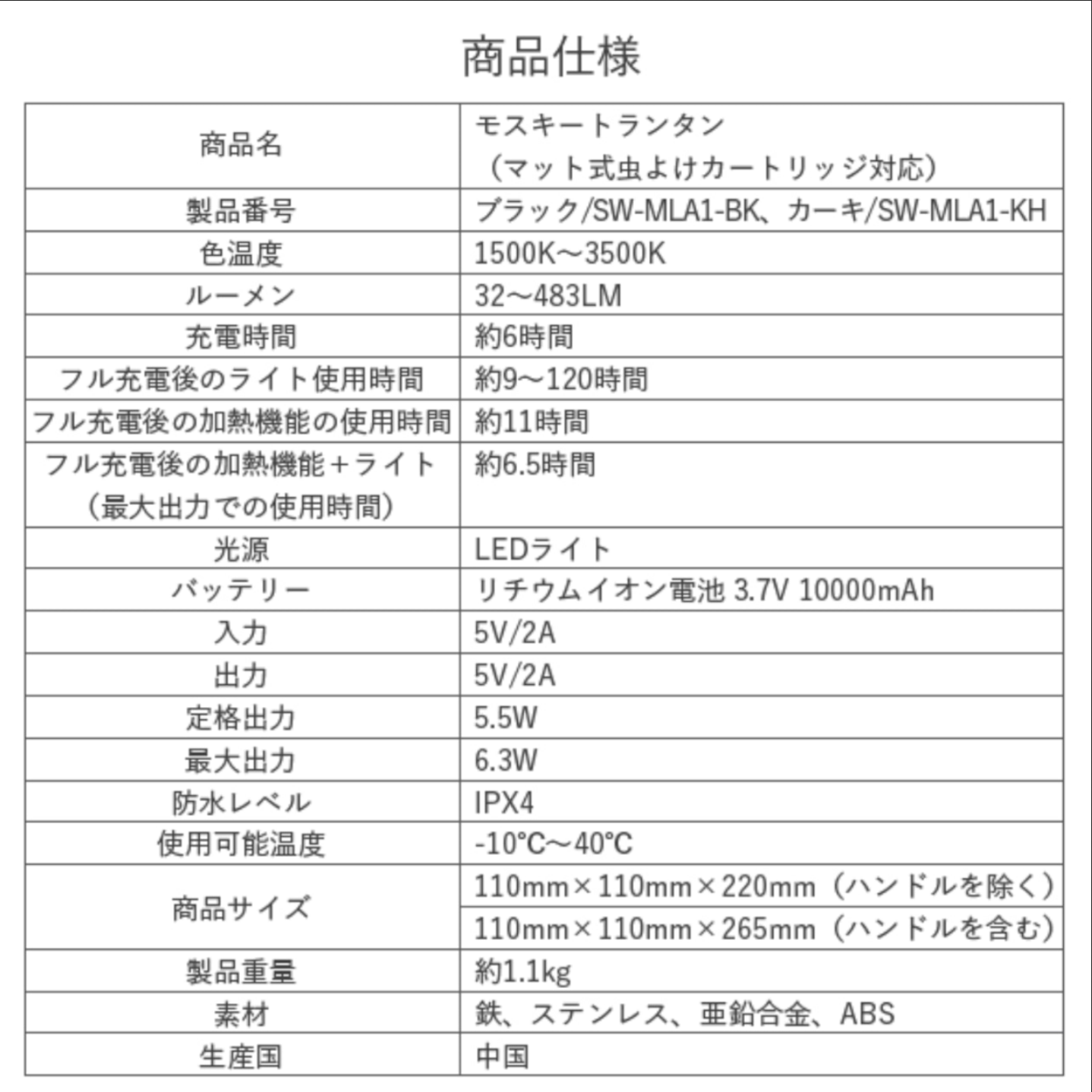 沢田テント ランタン＆虫よけの2in1「モスキートランタン」 ブラック カーキ 亜鉛合金の一体成型技術で美シルエット