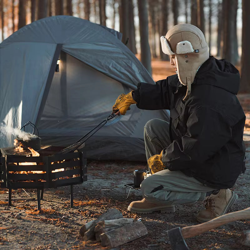 山趣（ShineTrip） 焚き火テーブル4点セット（本体＋ステンレスグリル＋火ばさみ55cm＋耐熱クロスM） ブラック