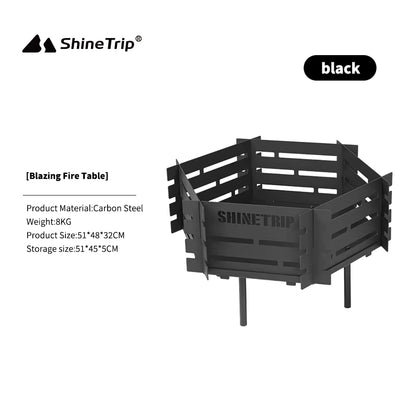 山趣（ShineTrip） 焚き火テーブル4点セット（本体＋ステンレスグリル＋火ばさみ55cm＋耐熱クロスM） ブラック