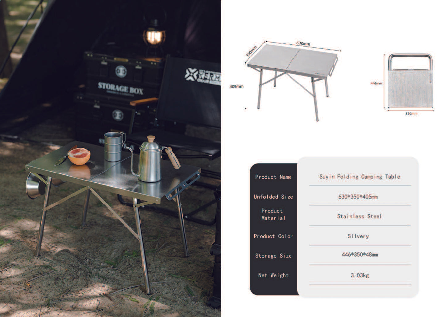 山趣（ShineTrip） 05シリーズ ステンレス 折りたたみキャンプテーブル＆卓上ストーブ 2点セット