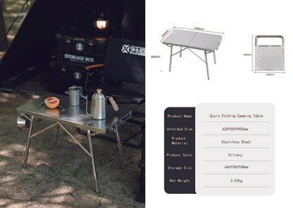 山趣（ShineTrip） 05シリーズ ステンレス 折りたたみキャンプテーブル＆卓上ストーブ 2点セット
