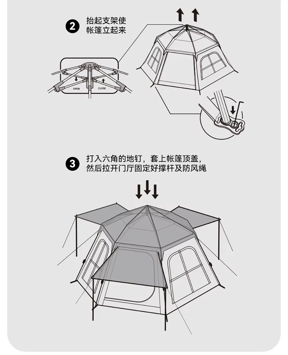 BLACKDOG OUTDOOR Canopy 2-in-1 Thick Rainproof Automatic Hexagon Tent ブラックドッグ ヘキサテント 自動テント