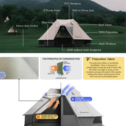 【KingCamp｜キングキャンプ】Khan Villa Tent｜グレー｜8人用 コットン グランピングテント（4シーズン対応）