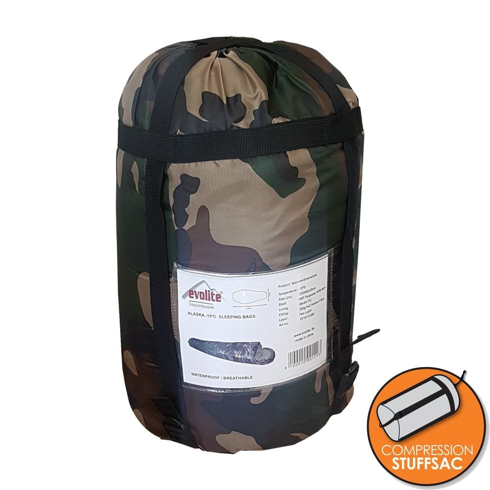 Evolite（エボライト）Alaska Sleeping Bag -15°C アラスカ 4シーズン化繊シュラフ カモフラージュ