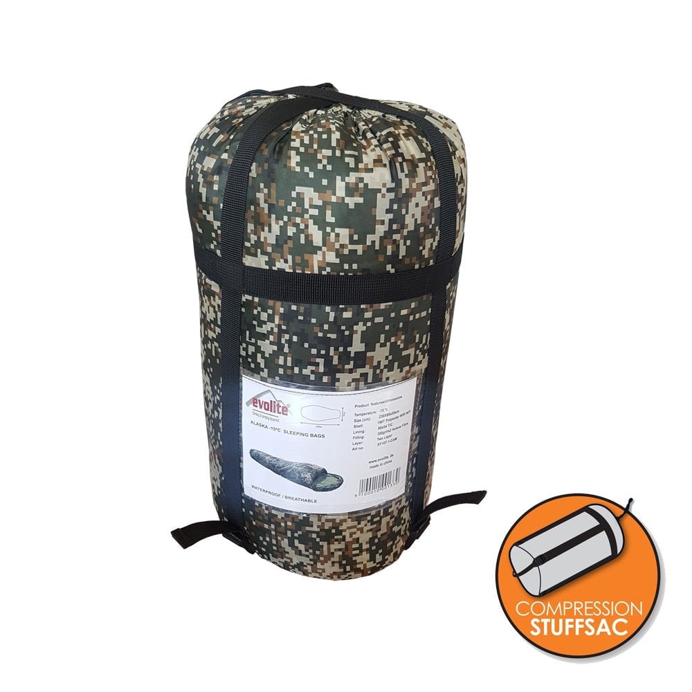 Evolite（エボライト）Alaska Camo Sleeping Bag -15°C アラスカカモ 4シーズン化繊シュラフ デジタルカモフラージュ