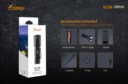 Fitorch EC30 USB TYPE-C RECHARGEABLE LED FLASHLIGHT Fitorch USB Type-C Rechargeable Flashlight LED Flashlight 2600 Lumens