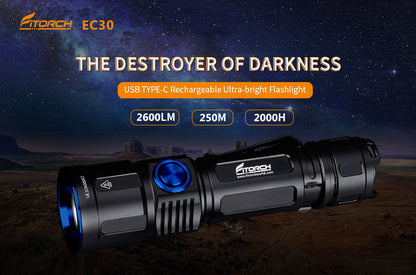 Fitorch EC30 USB TYPE-C RECHARGEABLE LED FLASHLIGHT Fitorch USB Type-C Rechargeable Flashlight LED Flashlight 2600 Lumens