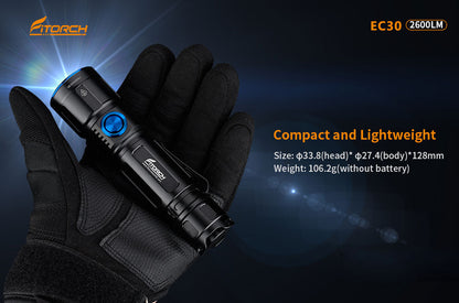 Fitorch EC30 USB TYPE-C RECHARGEABLE LED FLASHLIGHT Fitorch USB Type-C Rechargeable Flashlight LED Flashlight 2600 Lumens