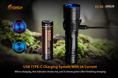 Fitorch EC30 USB TYPE-C RECHARGEABLE LED FLASHLIGHT Fitorch USB Type-C Rechargeable Flashlight LED Flashlight 2600 Lumens