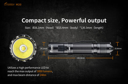 フィトーチ タクティカル LED フラッシュライト 3000ルーメン 充電式 超高輝度 Fitorch M20 PROFESSIONAL TACTICAL FLASHLIGHT 3000LMS