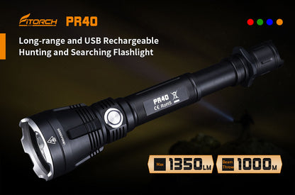 Fitorch PR40 LONG-RANGE FLASHLIGHT BEAM THROW 1000 METERS Fitorch Up to 1000 meters irradiation Long range LED flashlight Rechargeable flashlight 1350 lumens