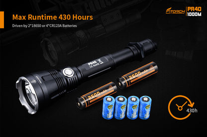 Fitorch PR40 LONG-RANGE FLASHLIGHT BEAM THROW 1000 METERS Fitorch Up to 1000 meters irradiation Long range LED flashlight Rechargeable flashlight 1350 lumens