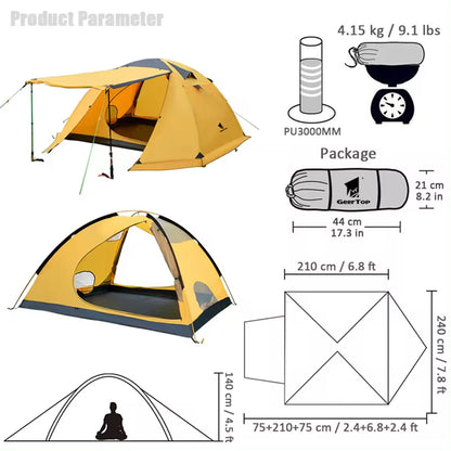 Geertop Gear Top Alpine Tent Sunshade Waterproof 4 Person Ultralight Camping Tent