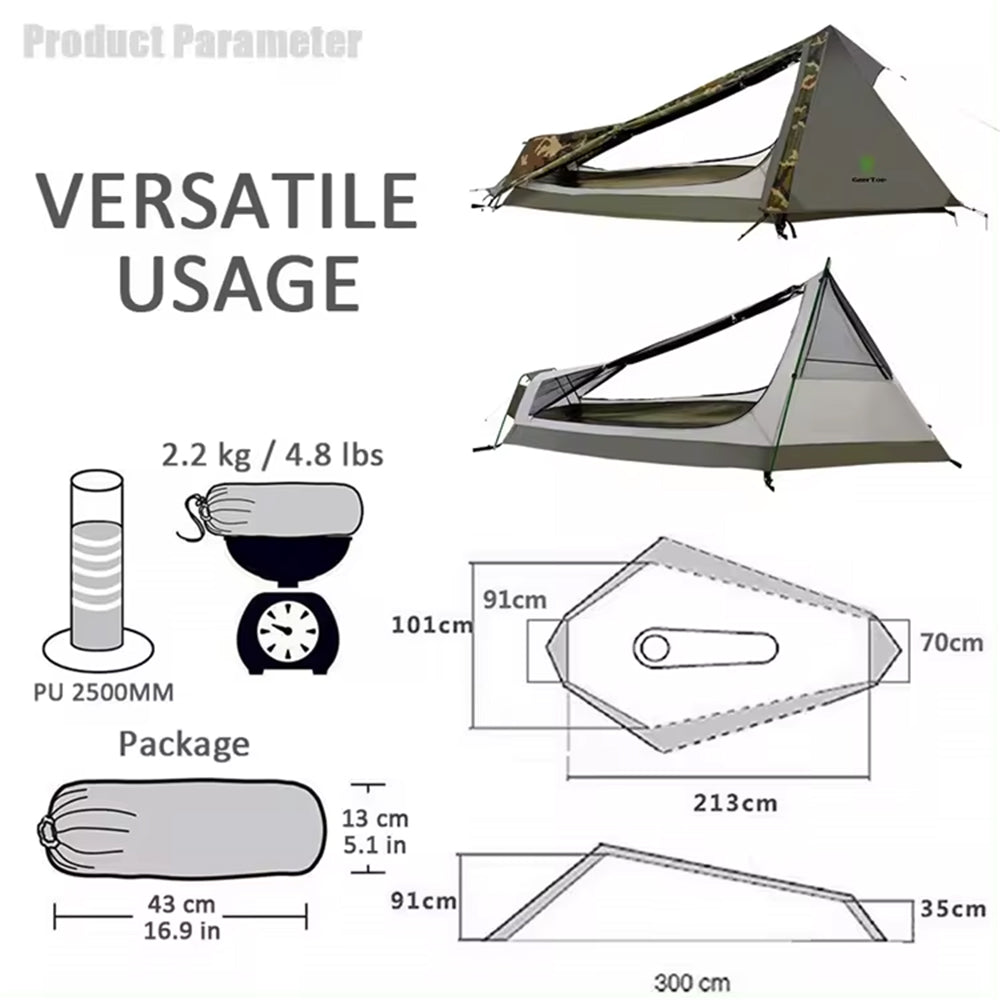 Geertop Gear Top Camouflage Tent Backpack Tent Solo Tent for 1 Person 3 Seasons
