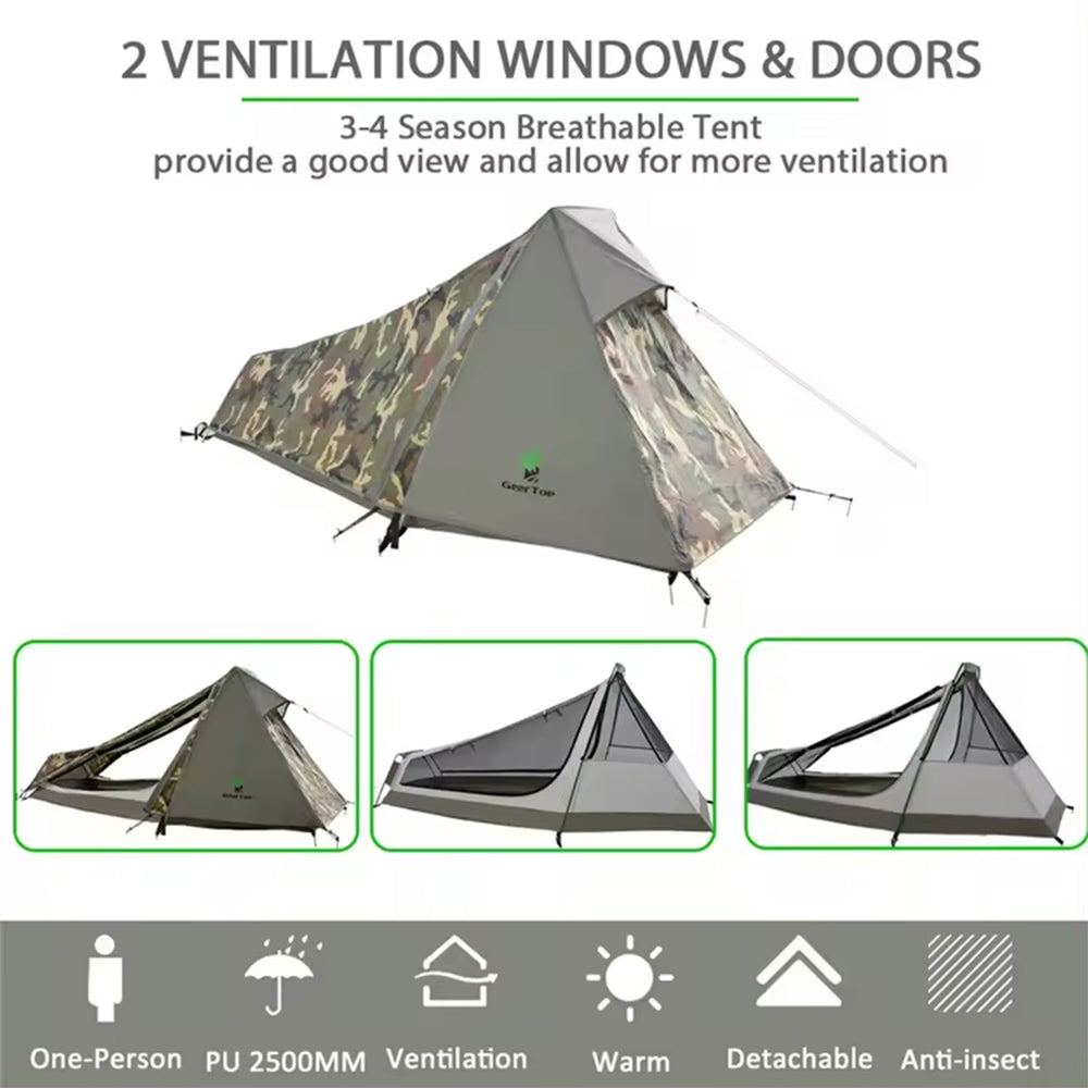 Geertop Gear Top Camouflage Tent Backpack Tent Solo Tent for 1 Person 3 Seasons