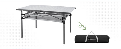 【KingCamp｜キングキャンプ】アウトドアテーブル アルミキャンプ ロールテーブル（ブラック／シルバー）