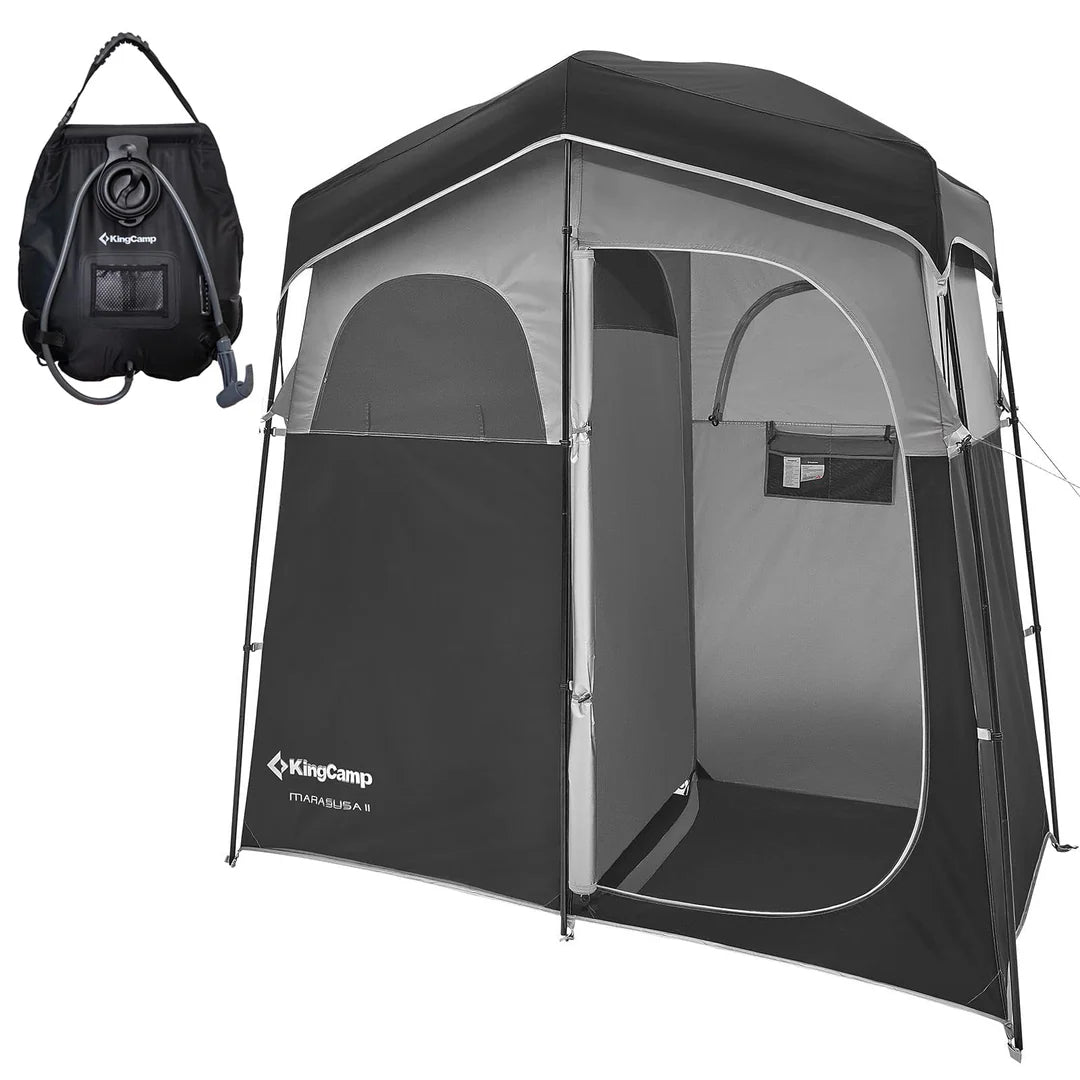 【KingCamp｜キングキャンプ】着替えテント 簡易シャワールーム トイレ更衣室 2人用ポータブルシャワー付き（ブラック／ミディアムグレー）