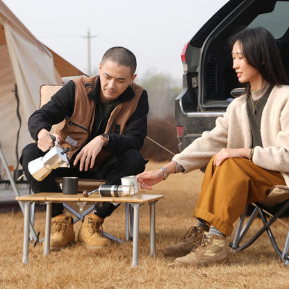 【KingCamp｜キングキャンプ】無段階高さ調節バンブーテーブル 4折式 超軽量キャンプテーブル 60×40cm（イエロー）