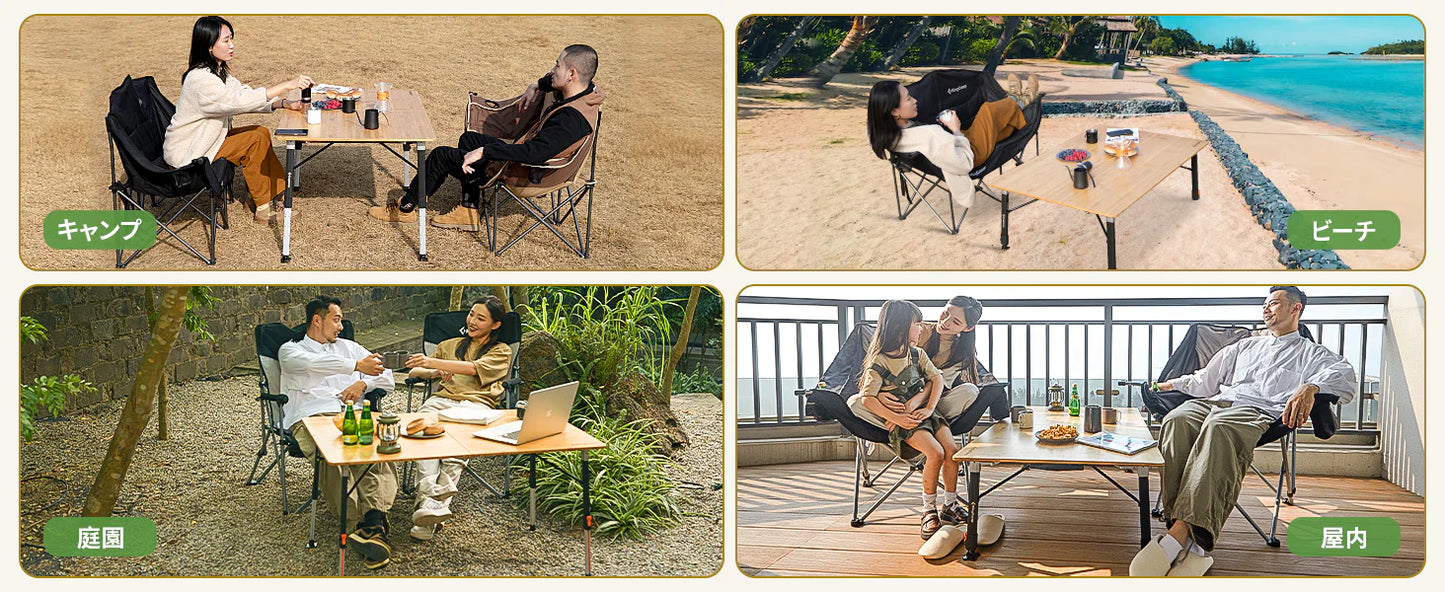 【KingCamp｜キングキャンプ】Bamboo P12080｜竹製キャンプテーブル 120×80cm 高さ無段階調整 折りたたみ式 大型4〜6人用