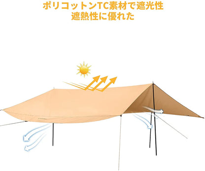 【KingCamp｜キングキャンプ】T/Cサンシェルター 六角タープ 4.2×4.2m（カーキ）
