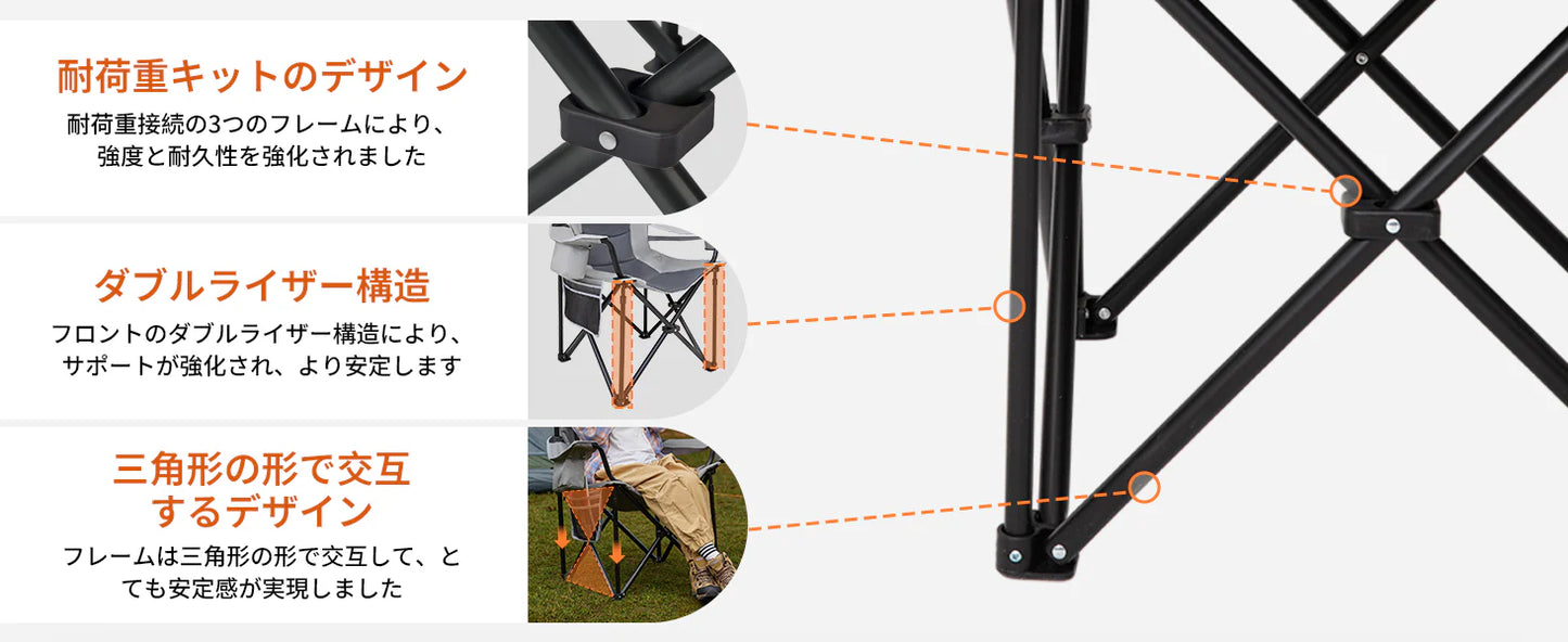 【KingCamp｜キングキャンプ】ハイバック キャンピングアームチェア｜折りたたみチェア 耐荷重160kg 肘掛け付き