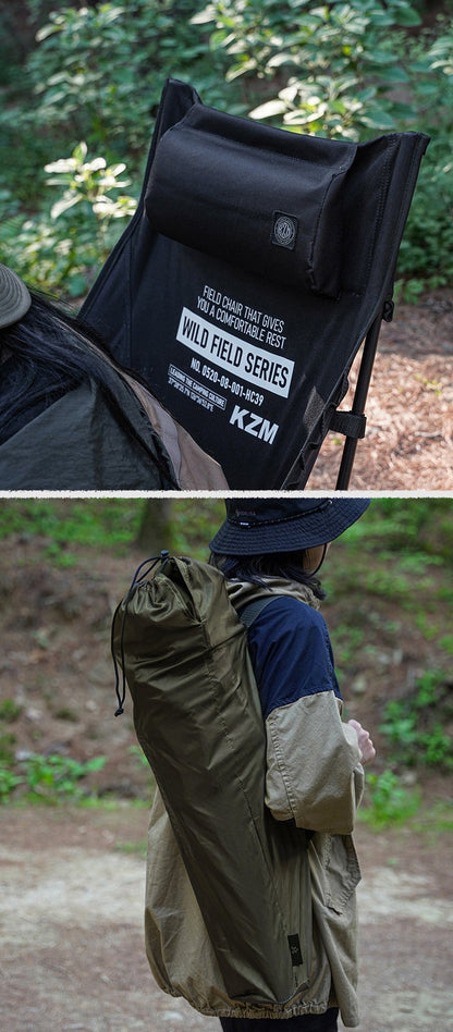 KZM フィールドトレッカーチェア ハイ ブラック オリーブカーキ 収納バッグ付き カズミ アウトドア KZM OUTDOOR FIELD TREKKER CHAIR HIGH TYPE