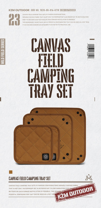 KZM Kazumi Canvas Field Camping Tray Set Snap-on Grip Pot Holder x 2 Tray M x 1 Tray L x 1 Kazumi Outdoor KZM OUTDOOR