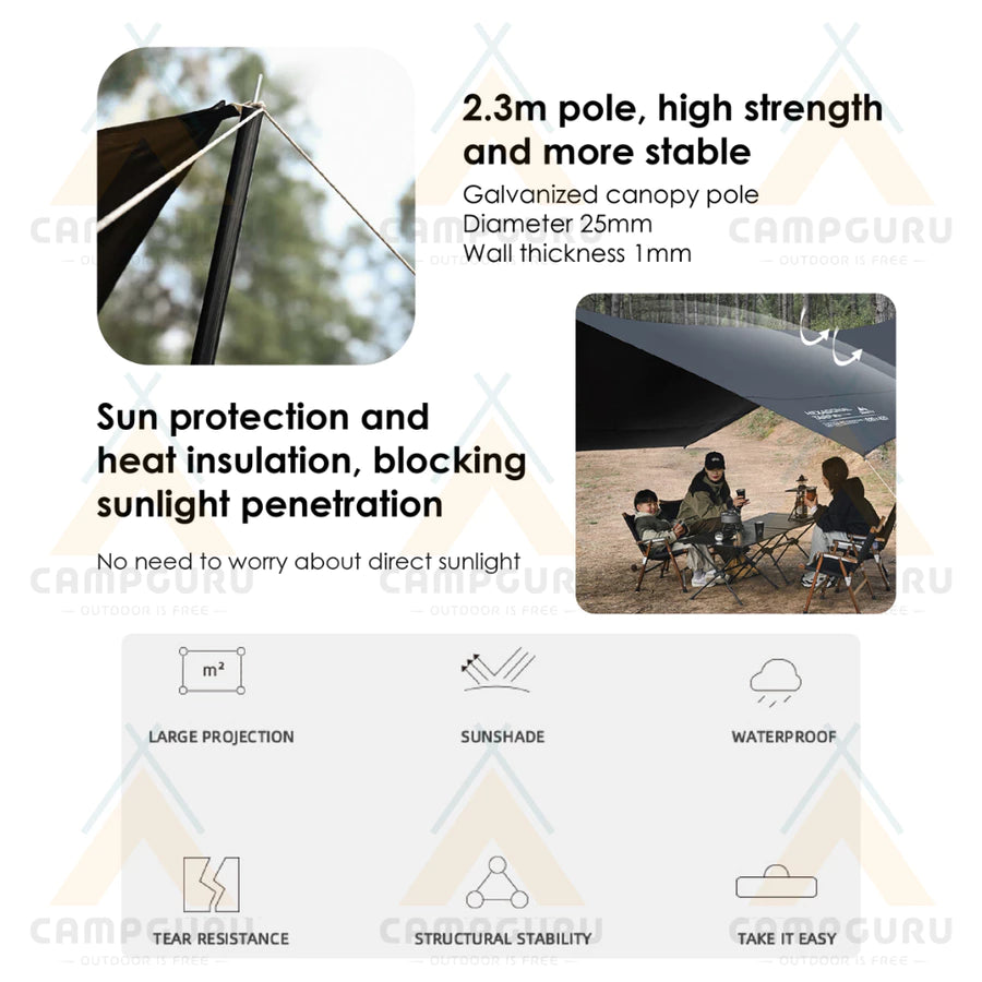 SHINE TRIP Outdoors（シャイン・トリップ／山趣）Hexagonal Vinyl Skylight 六角黒膠天幕（Gold／Black）