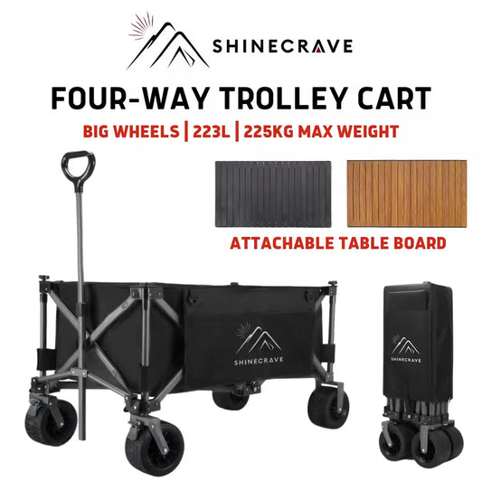 SHINECRAVE 折疊搬運車 折疊車 220L 帶煞車 10CM 寬輪桌面 包含負載能力 225KG