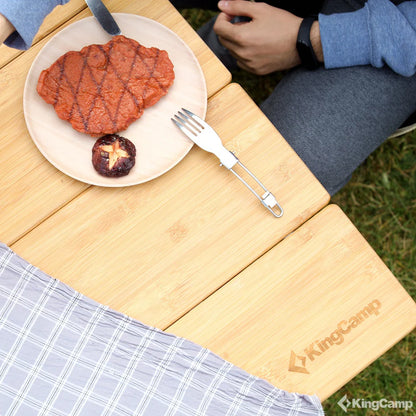 【KingCamp｜キングキャンプ】4-Folding Bamboo Table L＋メッシュポケット｜竹製テーブル 100×65cm 高さ3段階（45/52/65cm）