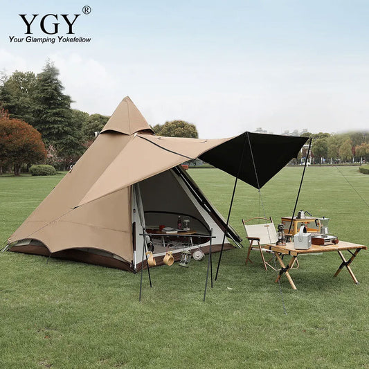 YGY Double Layer Glamping Instant Setup Tent Pyramid Tent 2-3 Person Waterproof Family Tent 4 Seasons Tipi