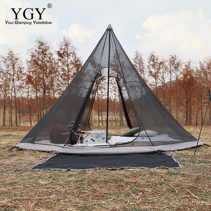 YGY Double Layer Glamping Instant Setup Tent Pyramid Tent 4-6 Person Waterproof Family Tent 4 Seasons Tipi