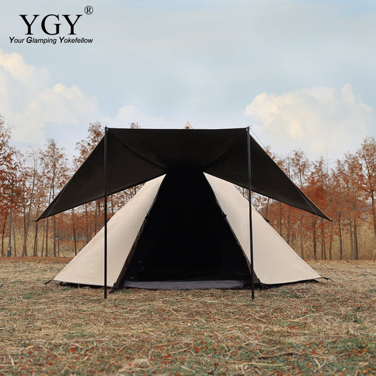 YGY Double Layer Glamping Instant Setup Tent Pyramid Tent 4-6 Person Waterproof Family Tent 4 Seasons Tipi