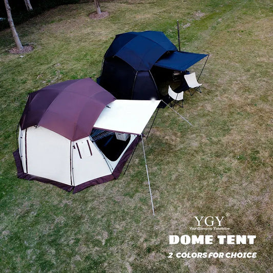 YGY Dome Tent with Stove Jack, 6-8 Person, Family Tent, Black PU Coating