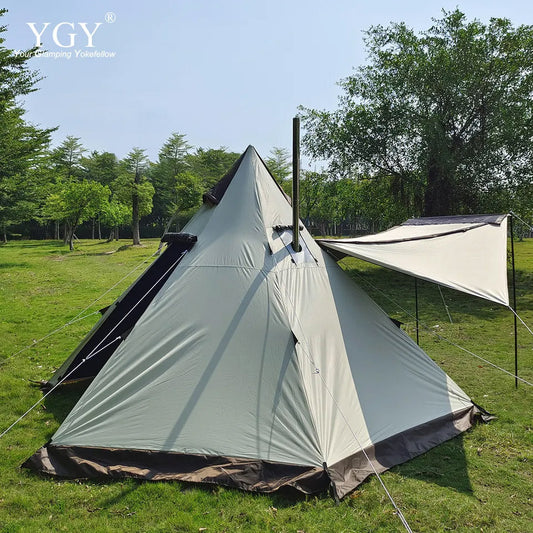 YGY Hot Tent with Stove Jack for 4 People Teepee Tent Black PU Coated 5000mm 150D Oxford Pyramid Tent