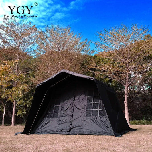 YGY Hut Tent for 4-6 People, Lodge Style Tent, Black Pu Coating/Silver Coating, Oxford Fabric, 2 Layer Cabin Tent