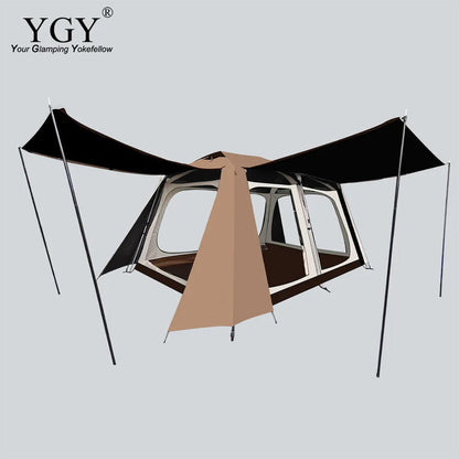 YGY Instant Cabin Tent for 4-6 People, 6 Mesh Doors, 2 Rooms, Family Tent, Easy Setup, Waterproof, Windproof, Double Wall