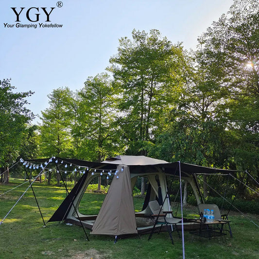 YGY Instant Cabin Tent for 4-6 People, 6 Mesh Doors, 2 Rooms, Family Tent, Easy Setup, Waterproof, Windproof, Double Wall