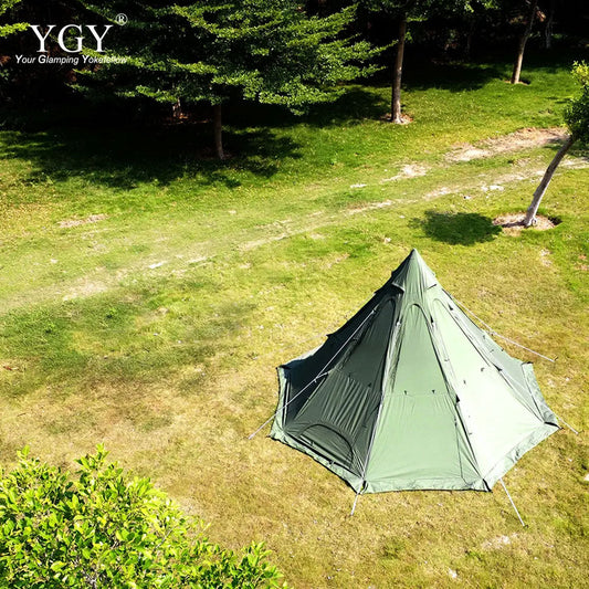 YGY TC Cotton Pyramid Tent Hot Teepee Tent with Stove Jack Window Windproof Snow Skirt 4 Season Teepee